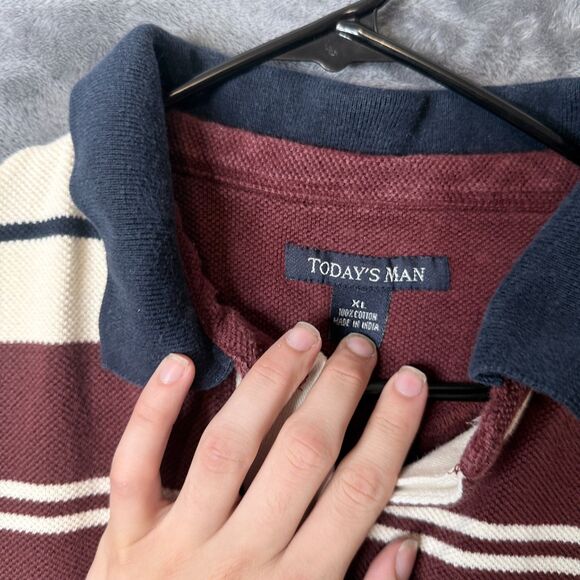 Todays Man Polo Rugby Long Sleeve Mens Size X-Large Striped Multi Color - Picture 2 of 6